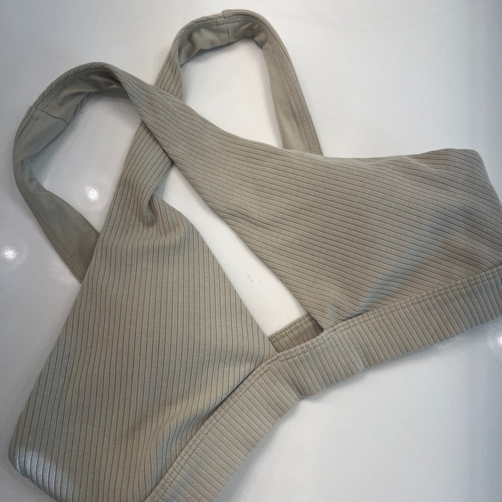 ALO Yoga Beige Ribbed Crossback Crop Top